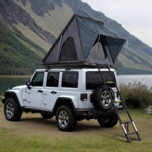 Hard-shell roof tent: An aluminum hard-shell tent for 2-3 people.