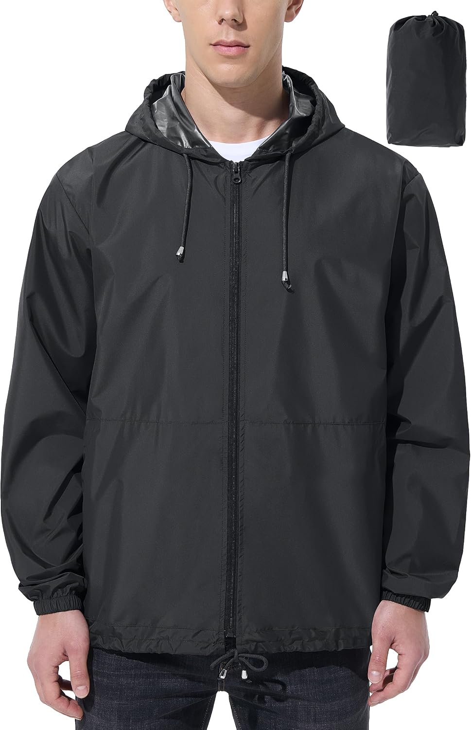 Men's Raincoat, Waterproof, Lightweight, Packable, Suitable for Hiking and Cycling