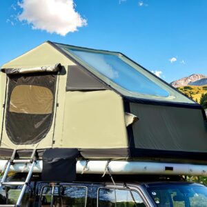 Inflatable Rooftop Tent: Equipped with an inflatable mattress, retractable ladder, and retractable awning